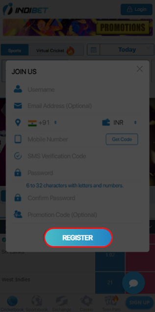 Indibet registration step 3