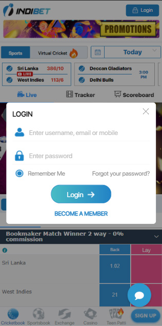 Indibet Bangladesh mobile betting screen