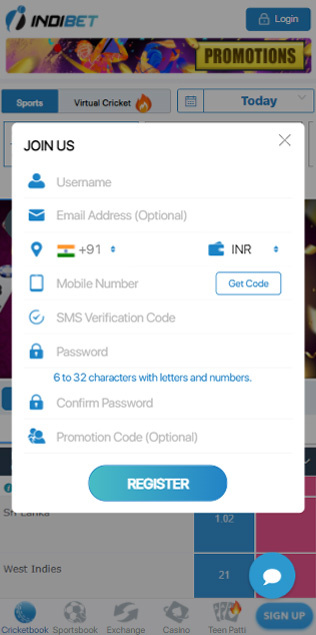 Indibet registration step 2